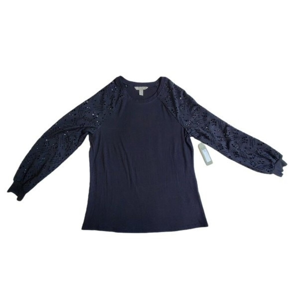 Nine.Eight Black Mixed Media Top with Banded Cuffs and Hem - Size Small